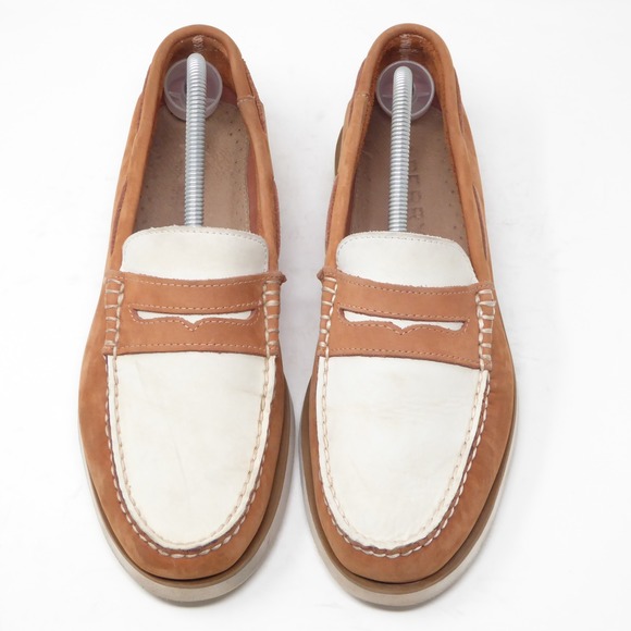 Sperry Top Sider Men's Tan White Leather Penny Color Block Loafers Shoes 9.5M - Picture 2 of 10
